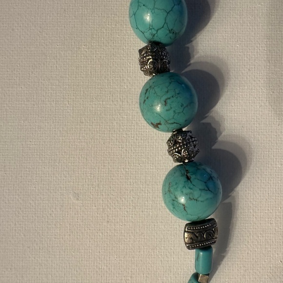 Turquoise Howlite Statement Necklace Silver Tone 26" Boho - Picture 2 of 5